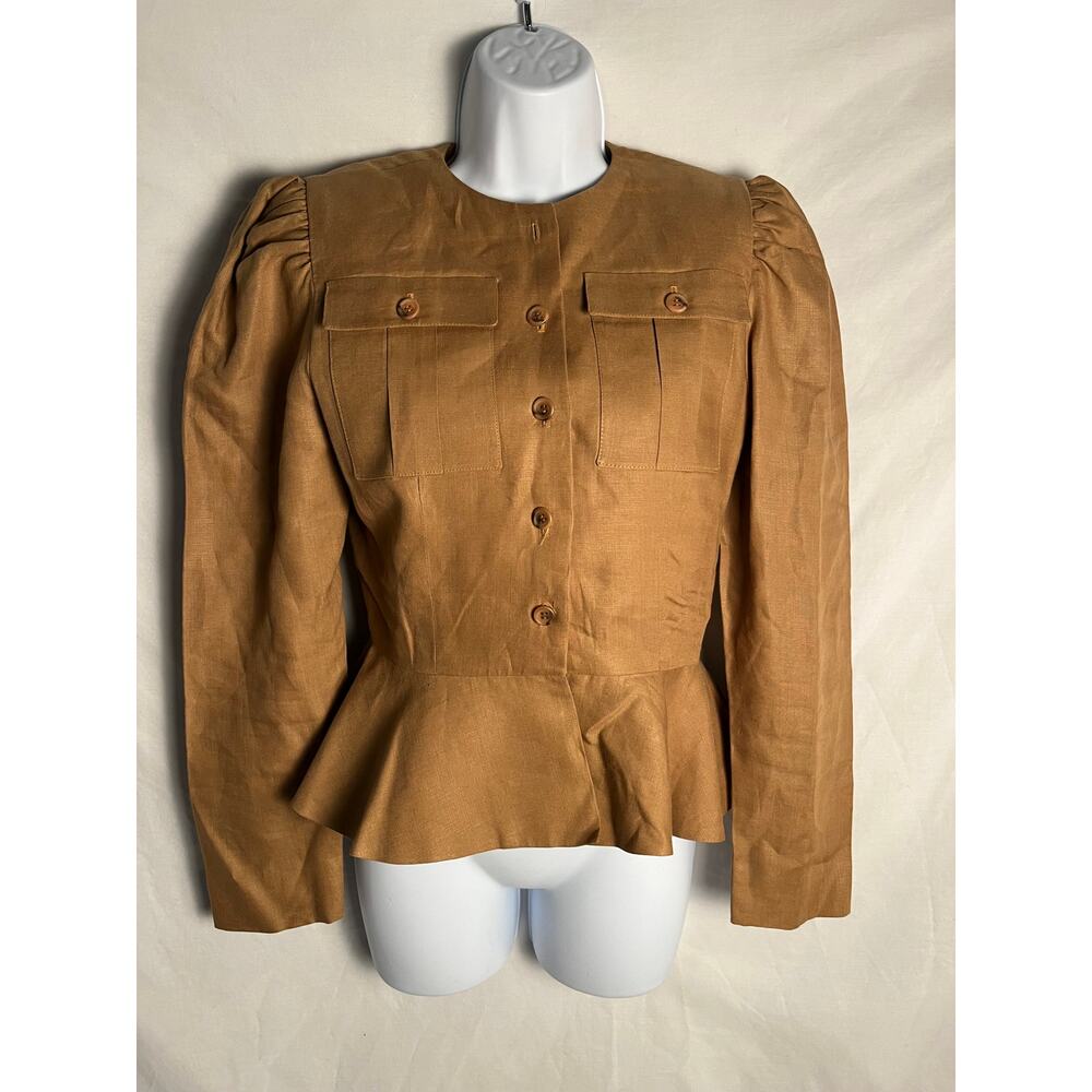 Gloria Sachs NY Vintage 100% Linen Blazer Peplum Jacket Size 8 USA